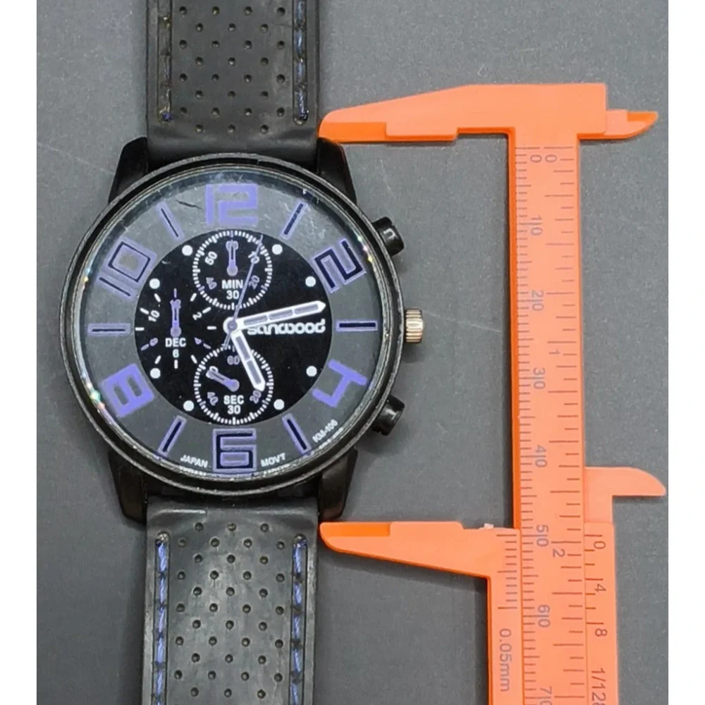 Sanwood Black/Blue Unisex Watch Black Buckle Band Round Face Blue Numbers #W5509